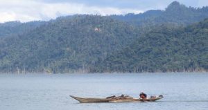 Boat-on-reservoir-of-the-Bakun-dam